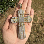 X Large Gold Cross Iced Out Detail Pendant