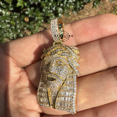 Jesus with Thorns Baguette Iced Out Pendant Gold Tone