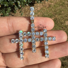 Triple Cross Iced Out Gold Tone Pendant