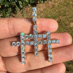Triple Cross Iced Out Gold Tone Pendant