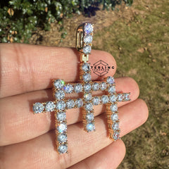 Triple Cross Iced Out Gold Tone Pendant