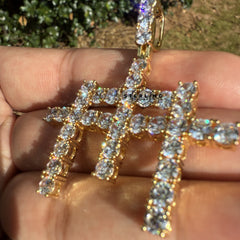 Triple Cross Iced Out Gold Tone Pendant
