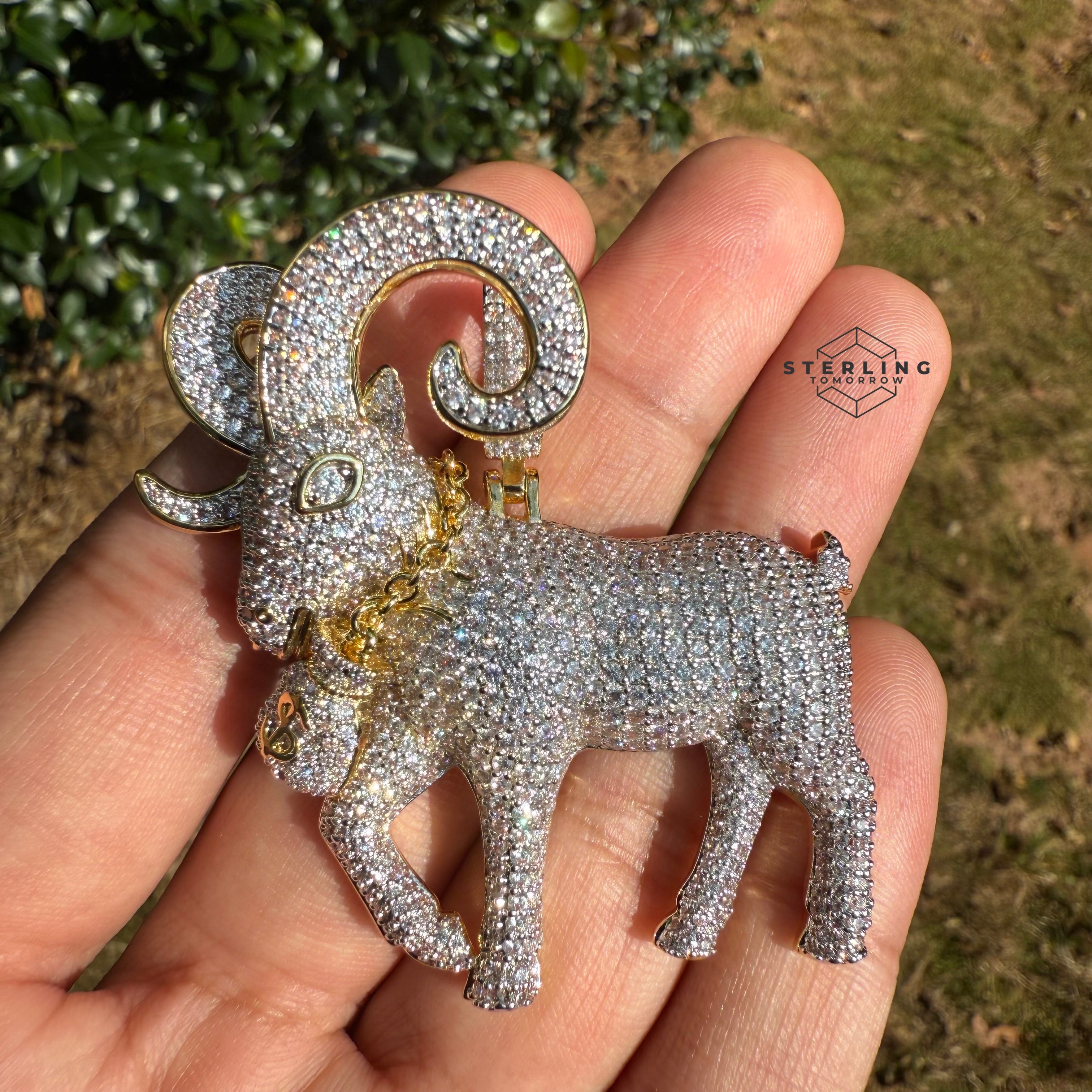 Goat Ram Money Bag Iced Out Bling Pendant