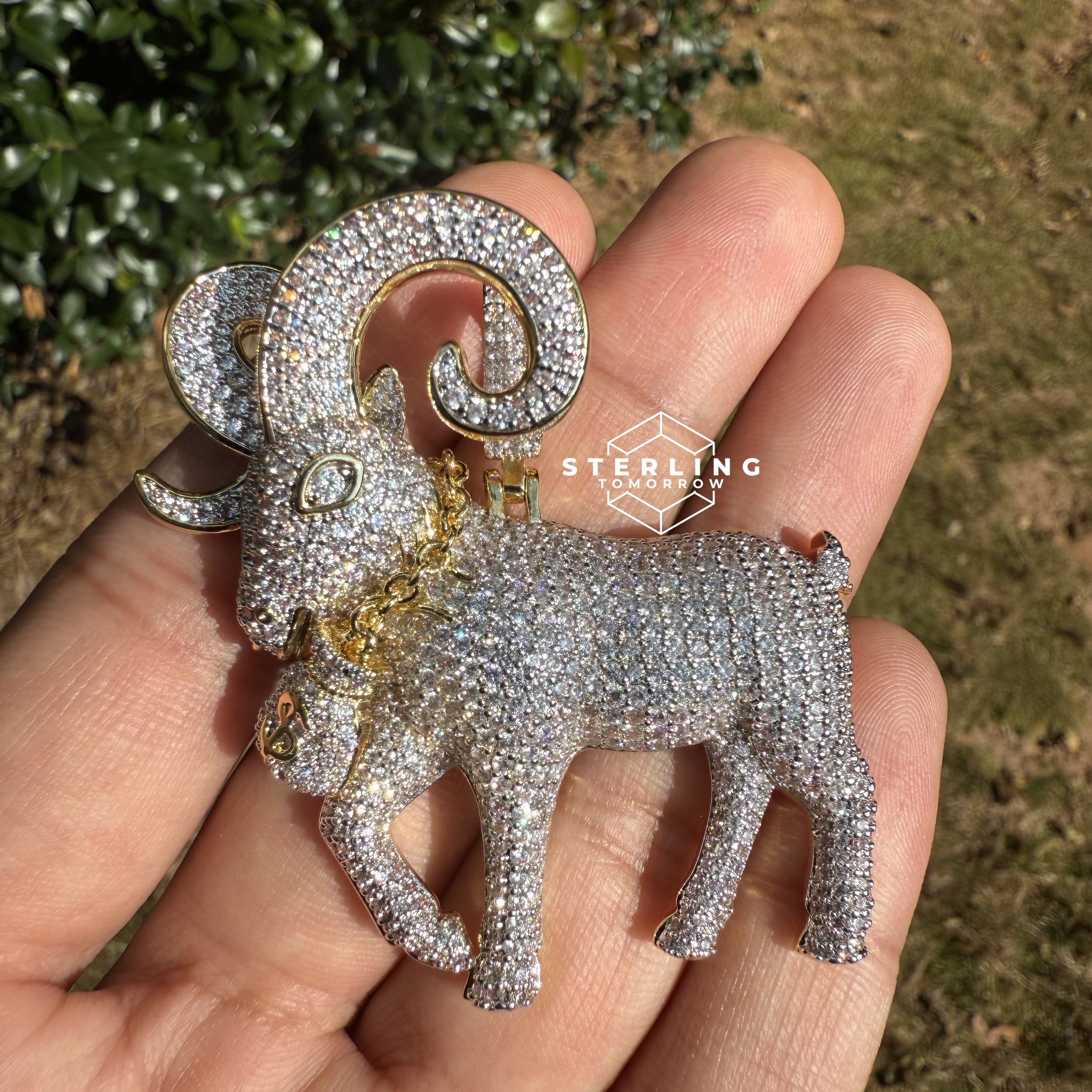 Goat Ram Money Bag Iced Out Bling Pendant
