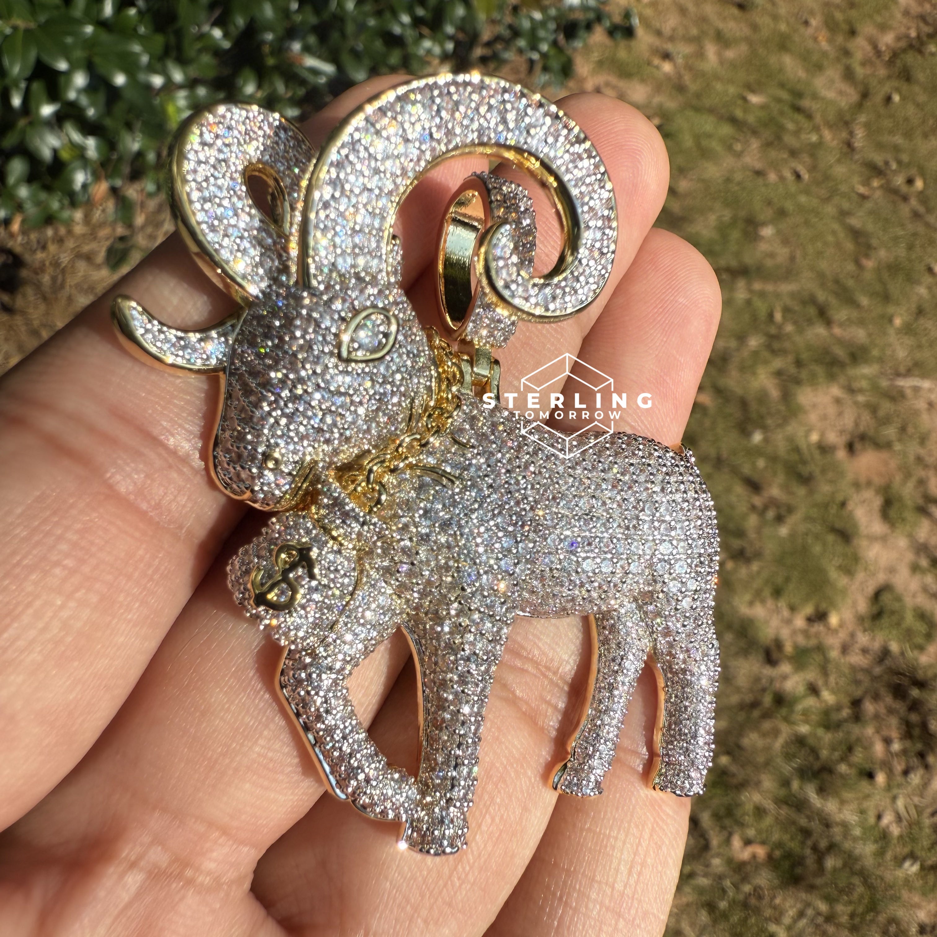 Goat Ram Money Bag Iced Out Bling Pendant