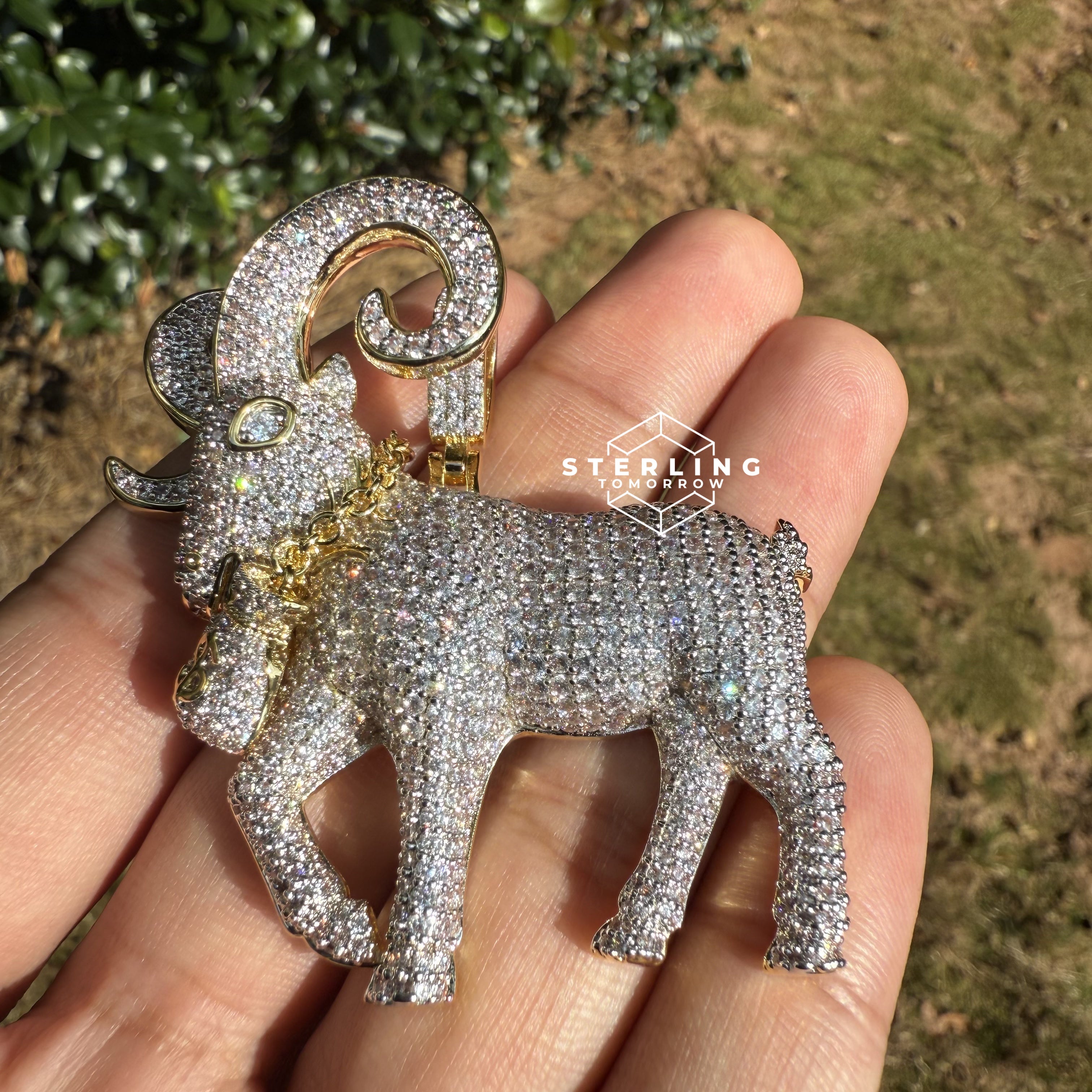 Goat Ram Money Bag Iced Out Bling Pendant