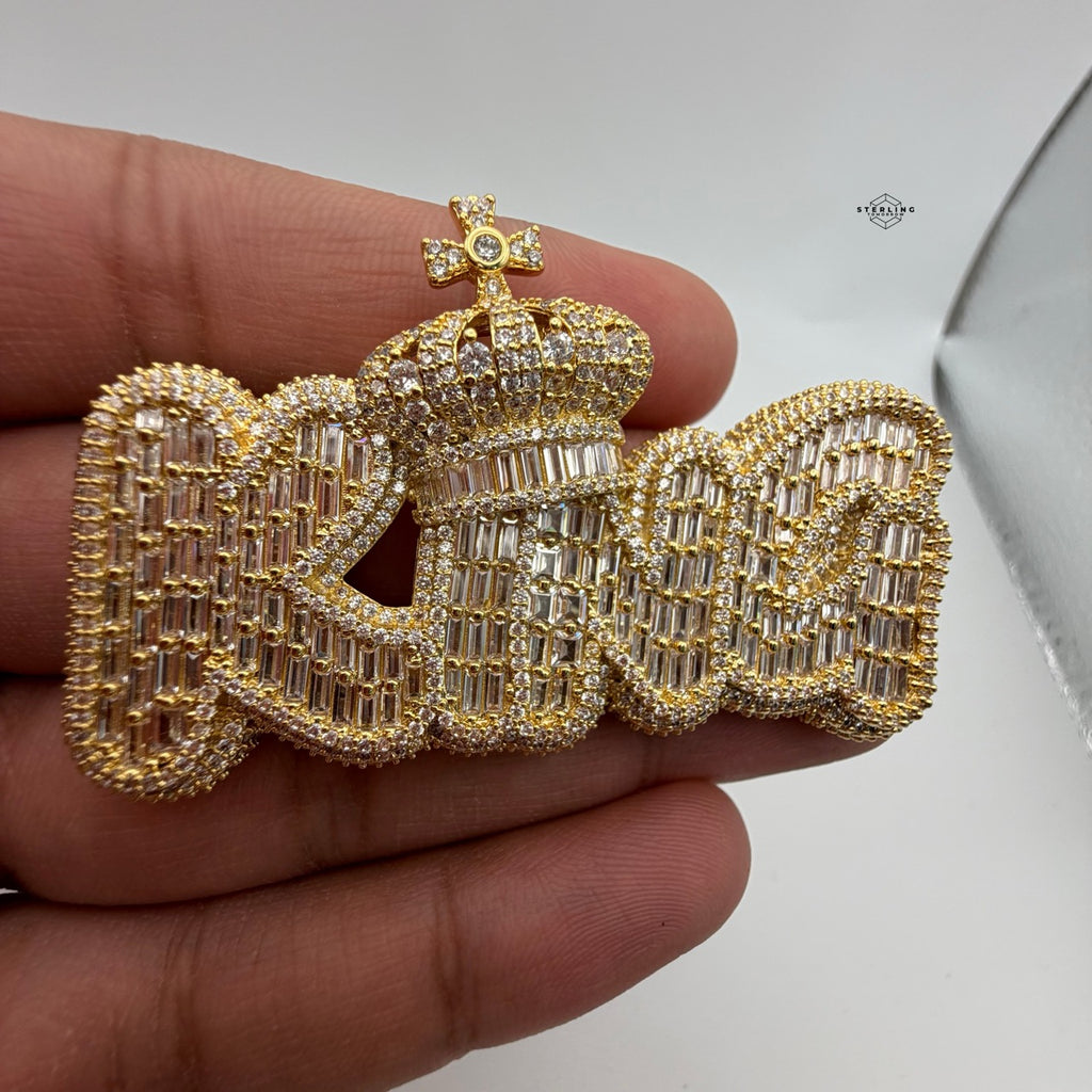 King Crown with Cross Gold Tone Pendant