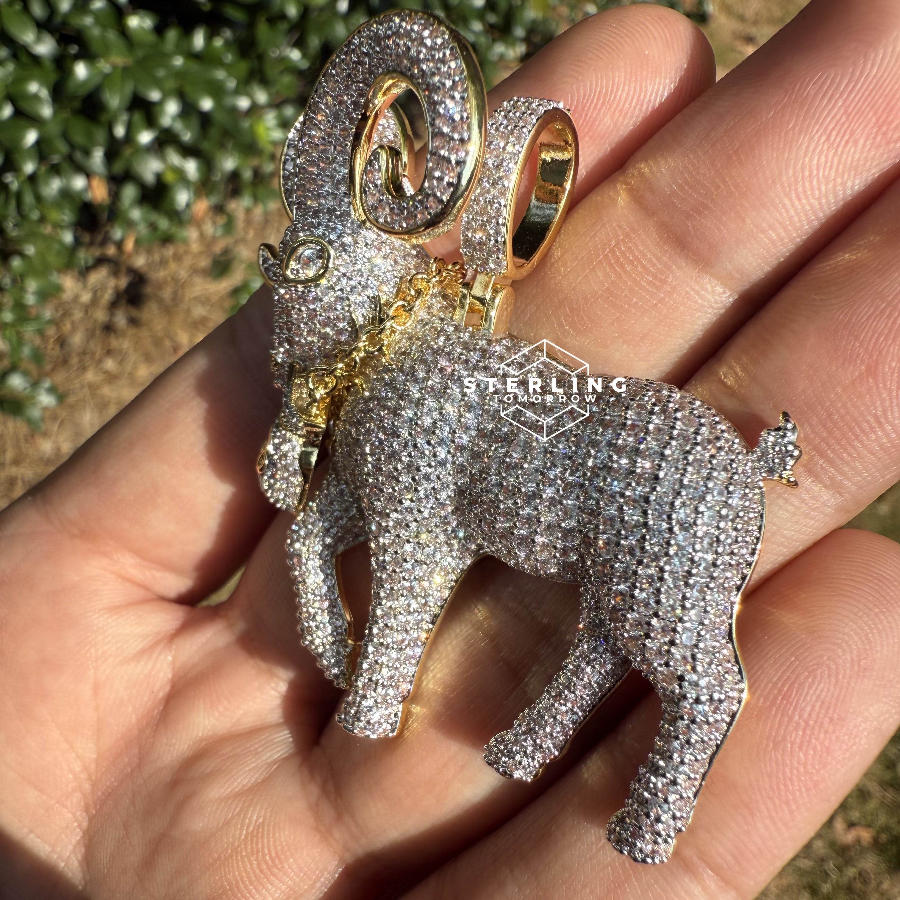 Goat Ram Money Bag Iced Out Bling Pendant
