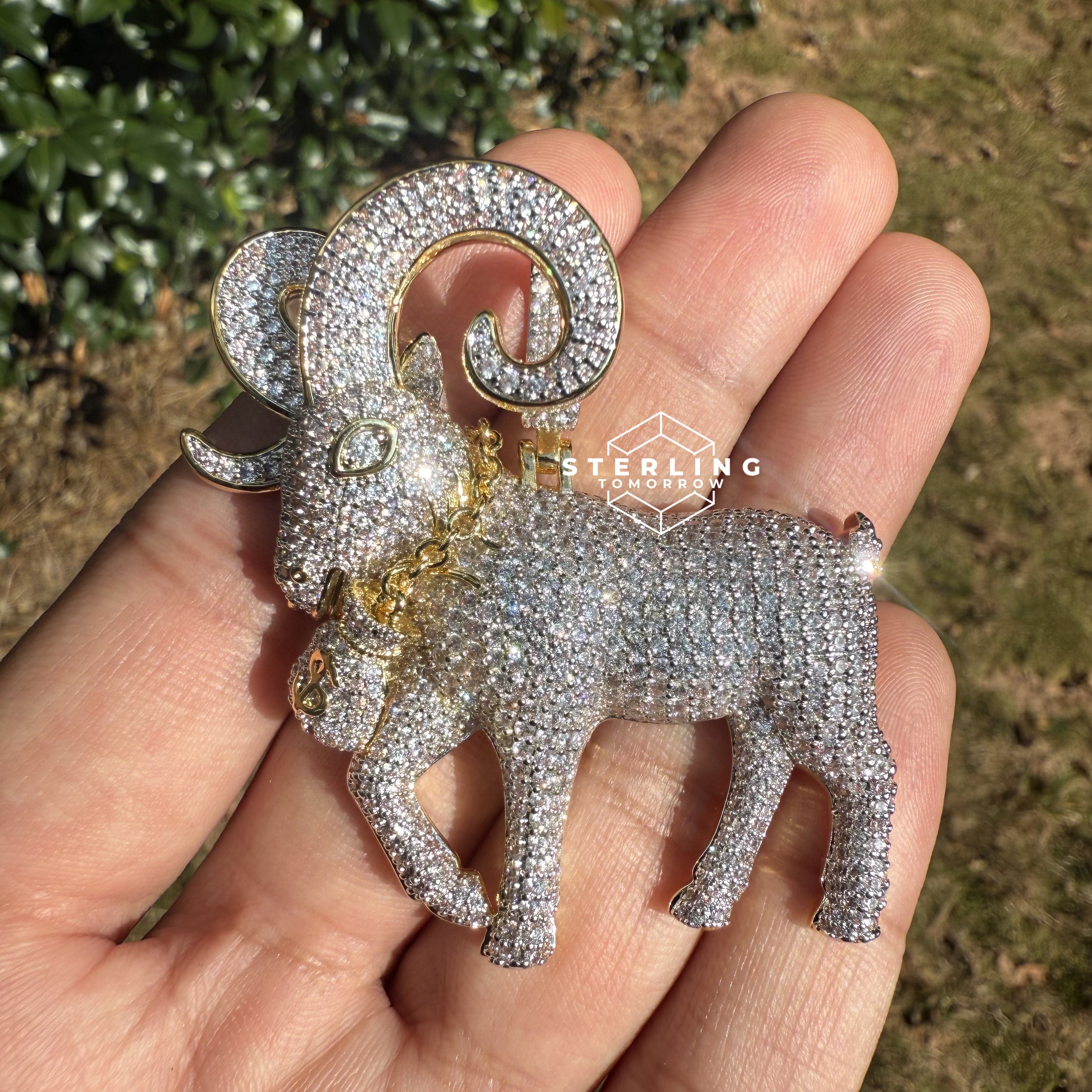 Goat Ram Money Bag Iced Out Bling Pendant