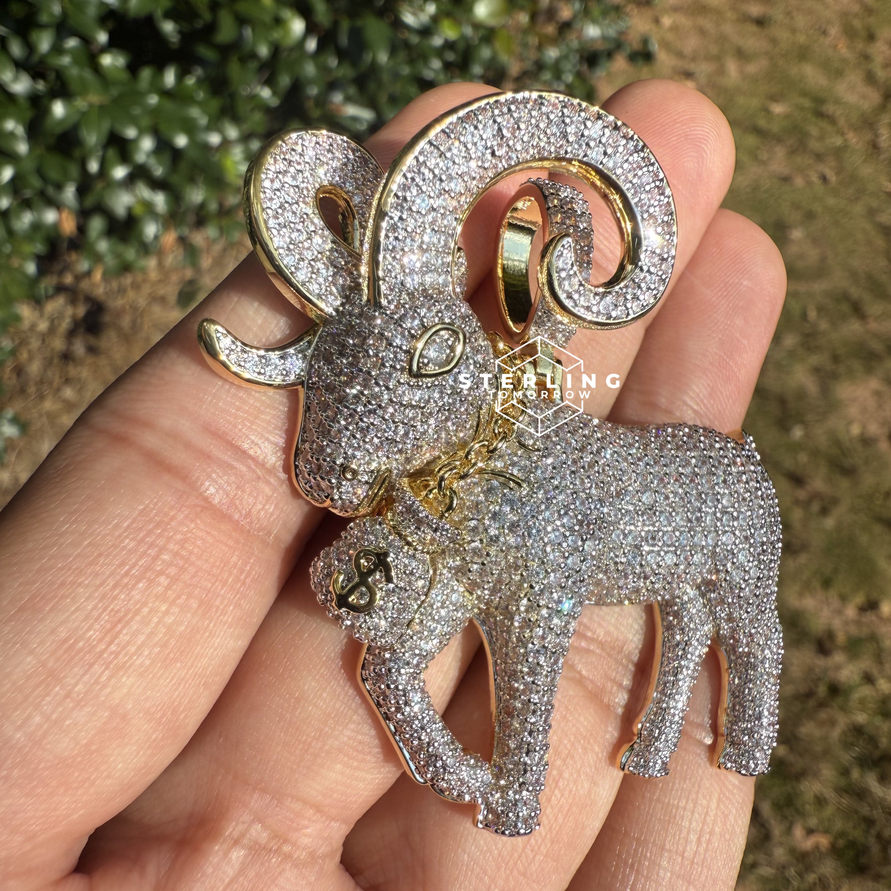 Goat Ram Money Bag Iced Out Bling Pendant
