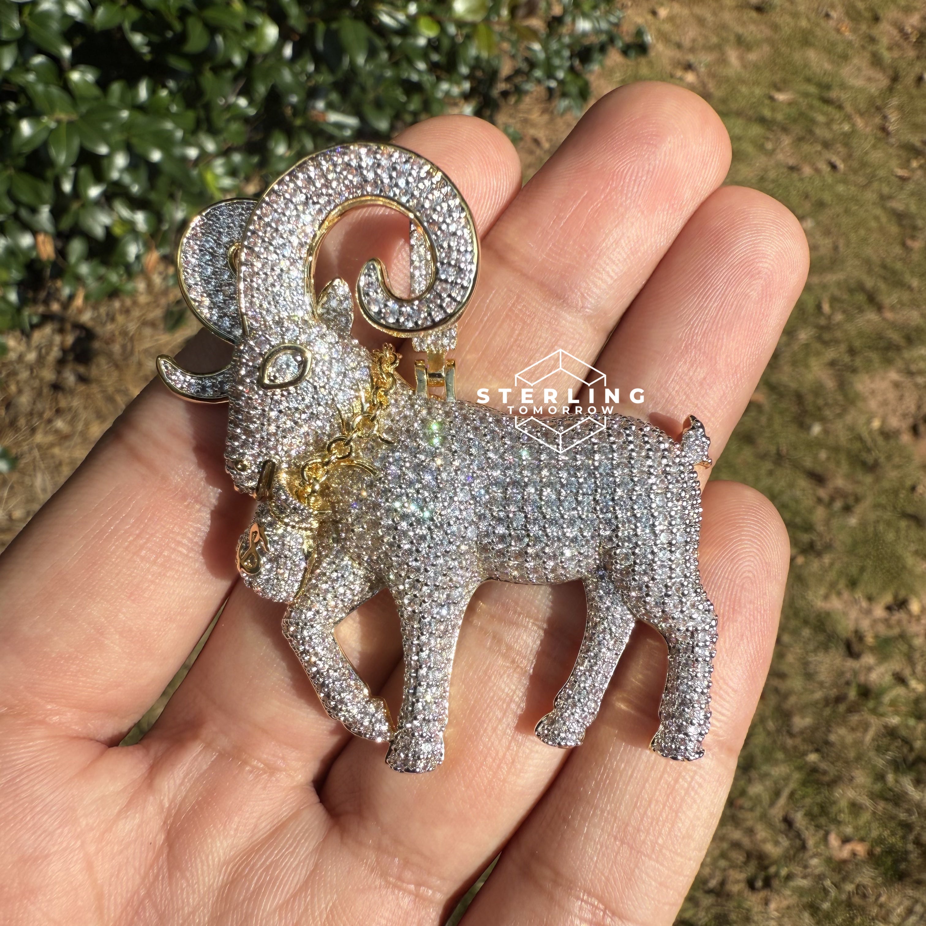 Goat Ram Money Bag Iced Out Bling Pendant