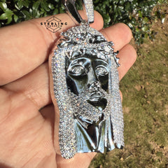 Jesus Face Silver Tone Large Iced Out Pendant
