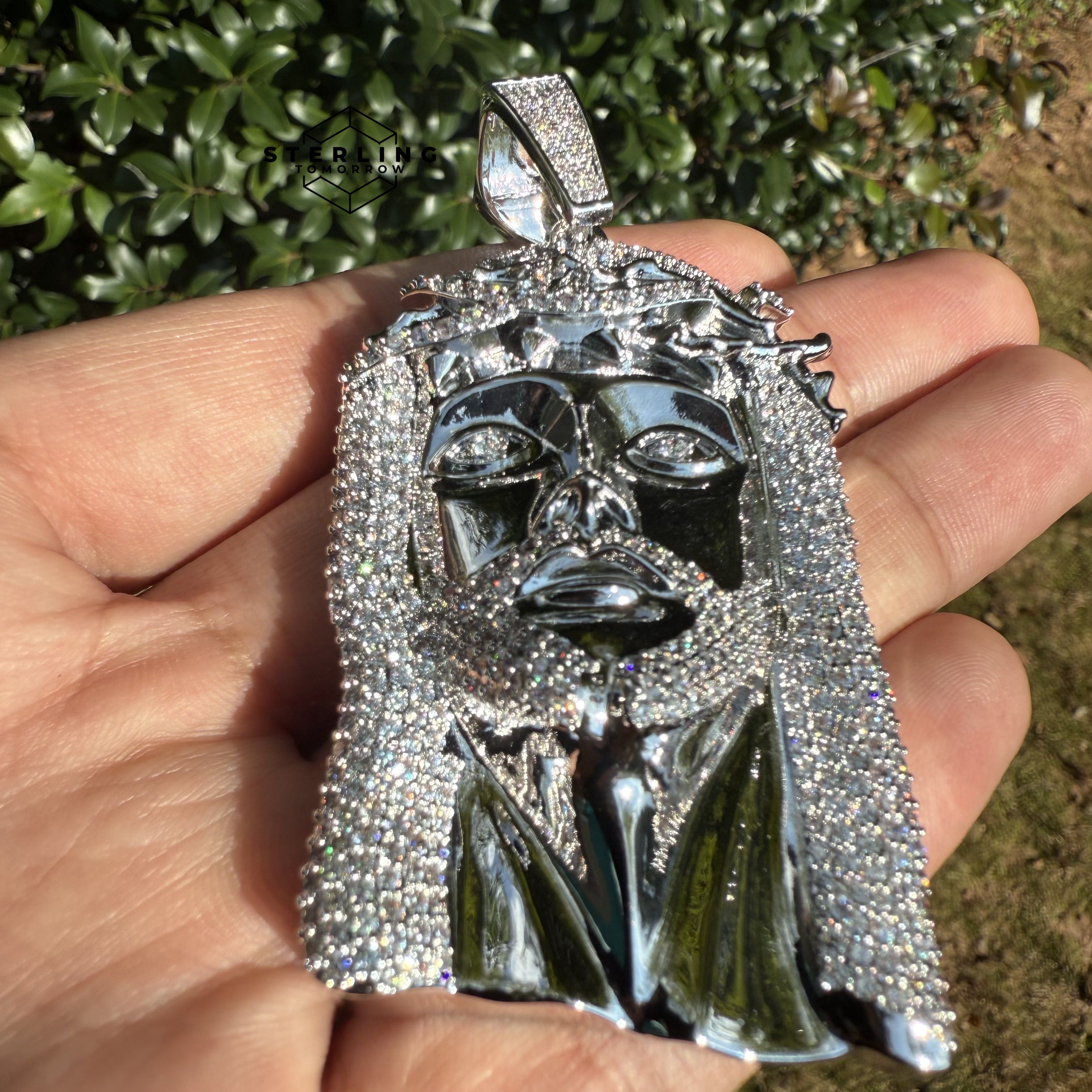 Jesus Face Silver Tone Large Iced Out Pendant