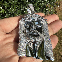 Jesus Face Silver Tone Large Iced Out Pendant