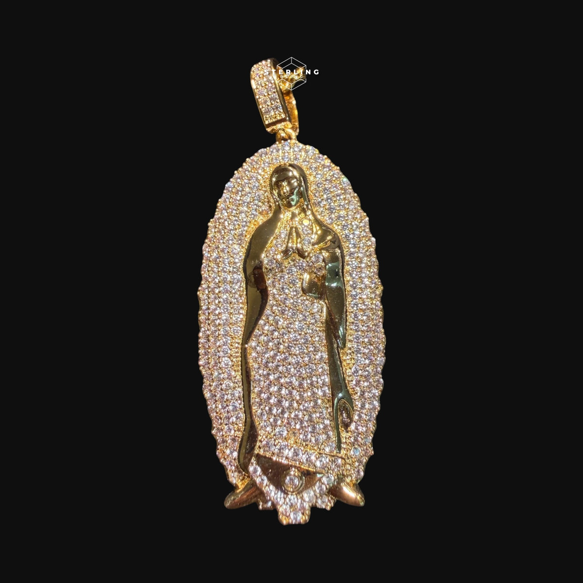 Iced Out Virgin Mary Pendant 14k Gold Plated CZ