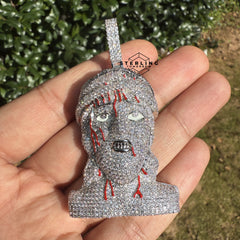 Jesus Pendant Iced Out with Blood Detail Silver Tone