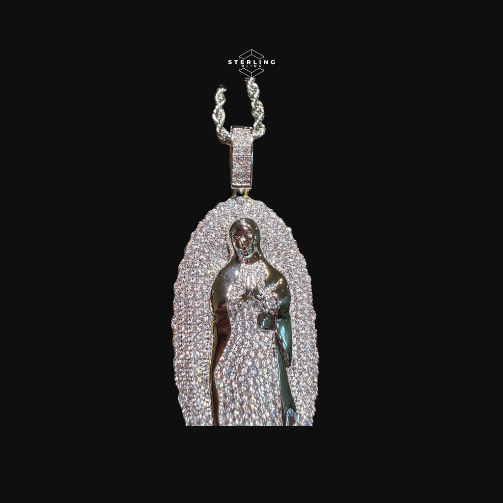Iced Out Virgin Mary Pendant 14k Gold Plated CZ