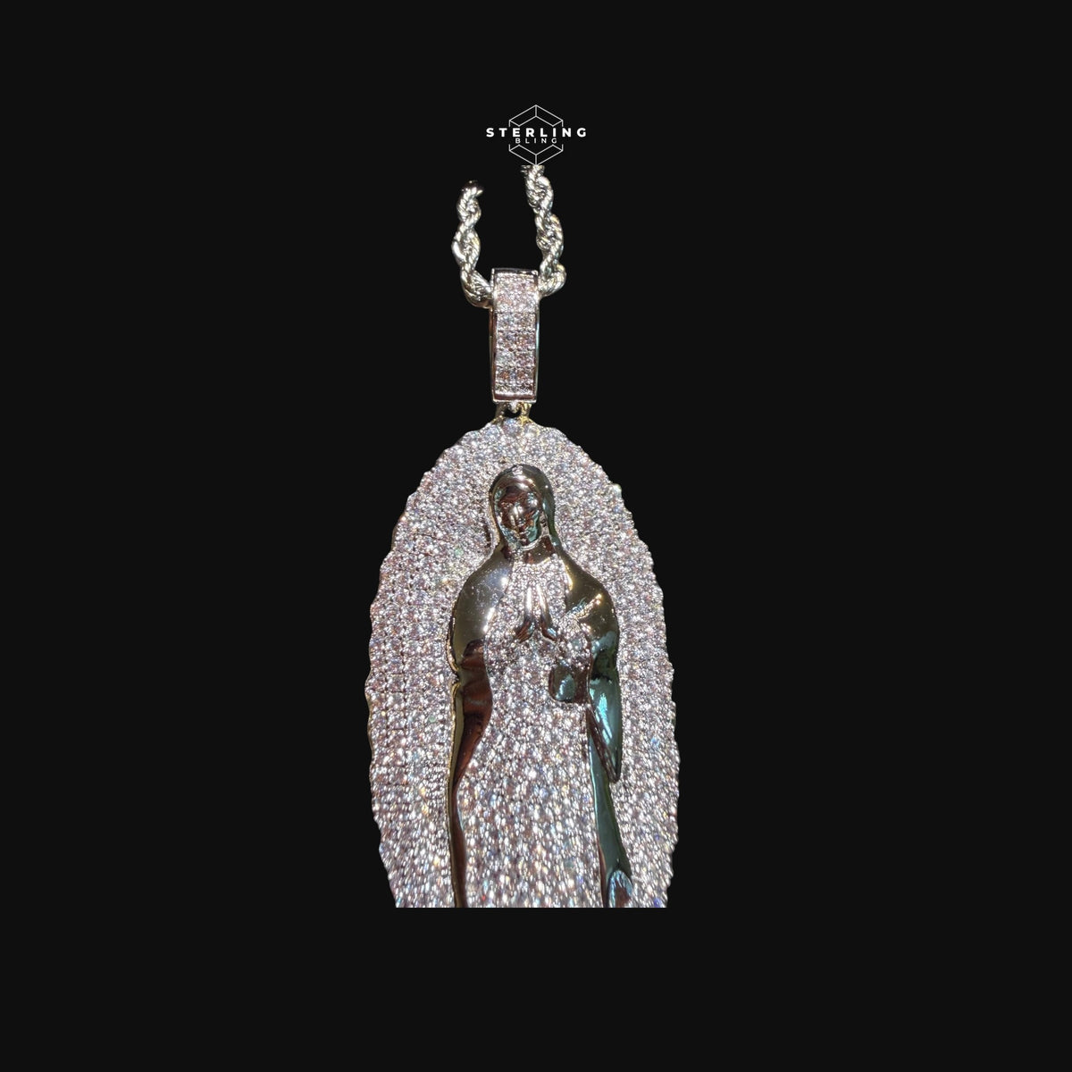 Iced Out Virgin Mary Pendant 14k Gold Plated CZ