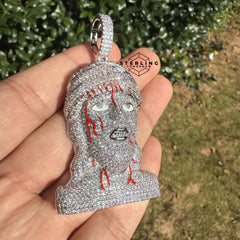Jesus Pendant Iced Out with Blood Detail Silver Tone