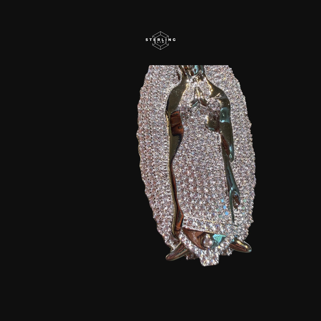 Iced Out Virgin Mary Pendant 14k Gold Plated CZ