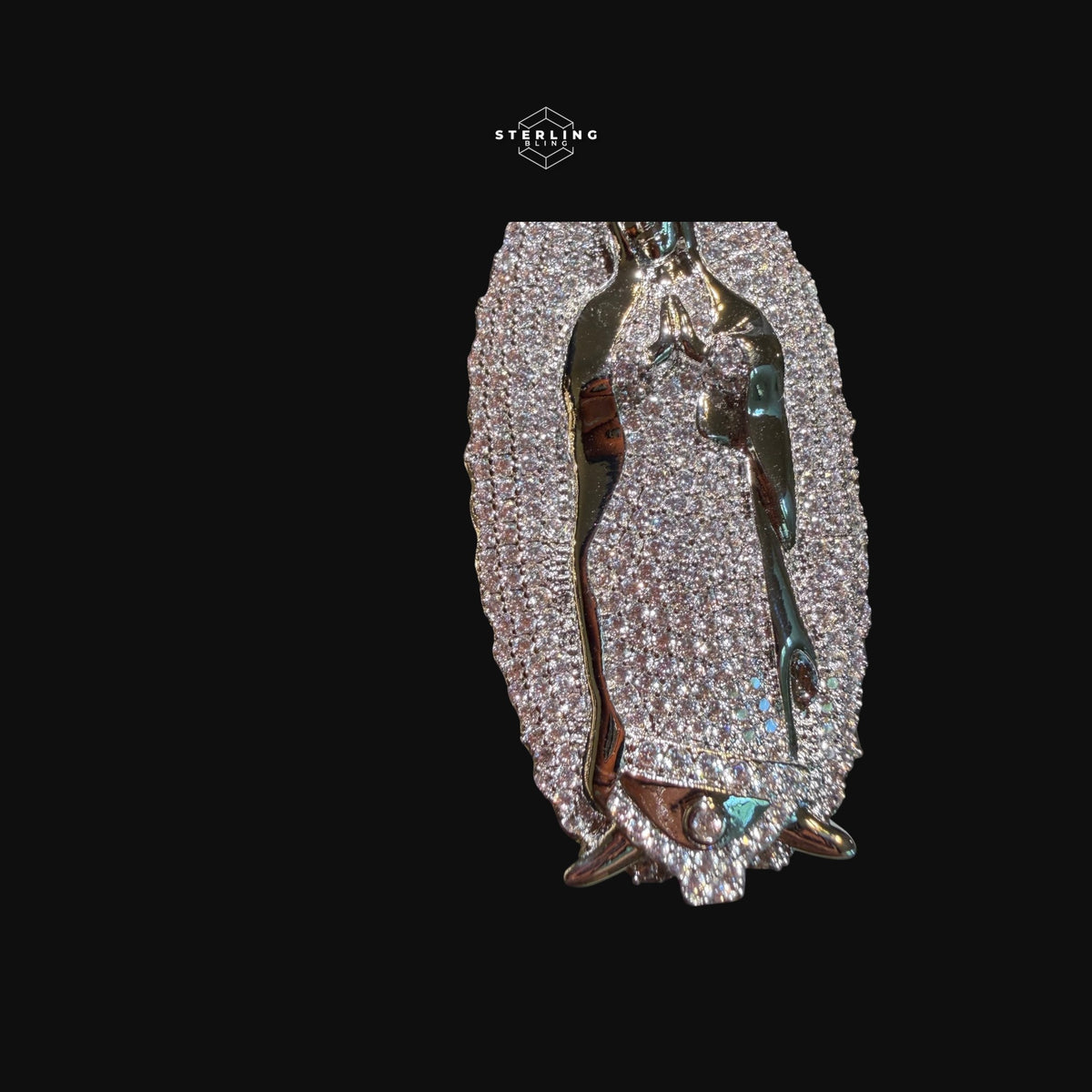 Iced Out Virgin Mary Pendant 14k Gold Plated CZ