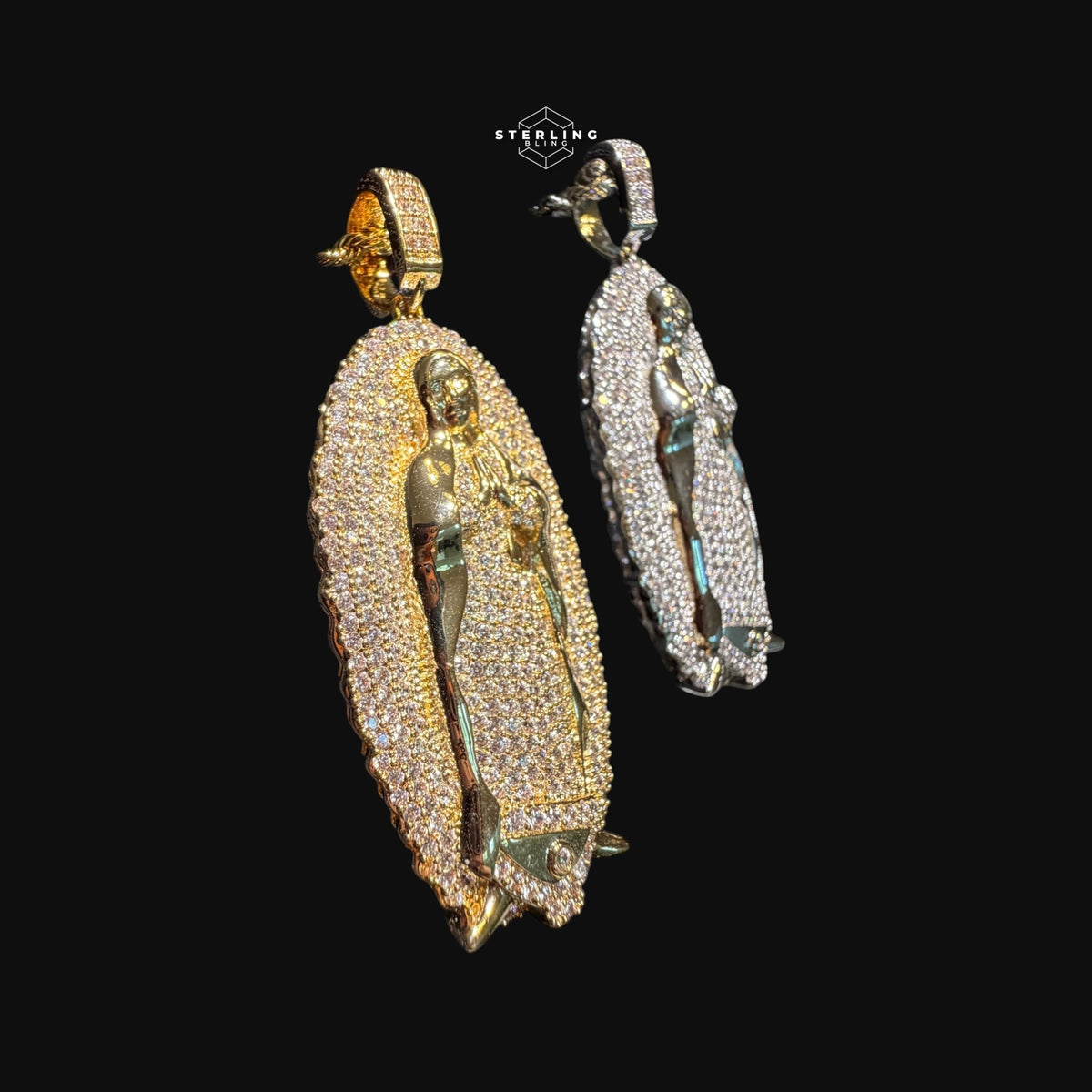 Iced Out Virgin Mary Pendant 14k Gold Plated CZ
