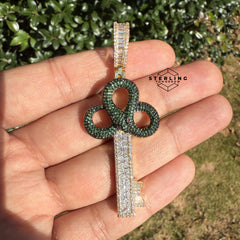 Green Key Gold Tone Iced Out Pendant