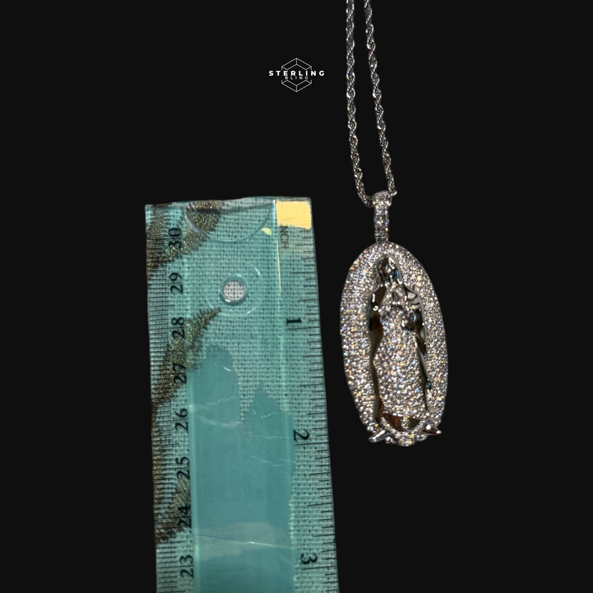 Iced Out Virgin Mary Pendant 14k Gold Plated CZ