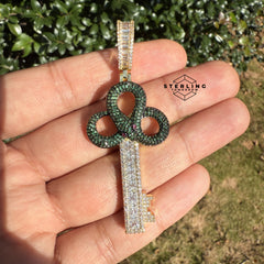 Green Key Gold Tone Iced Out Pendant