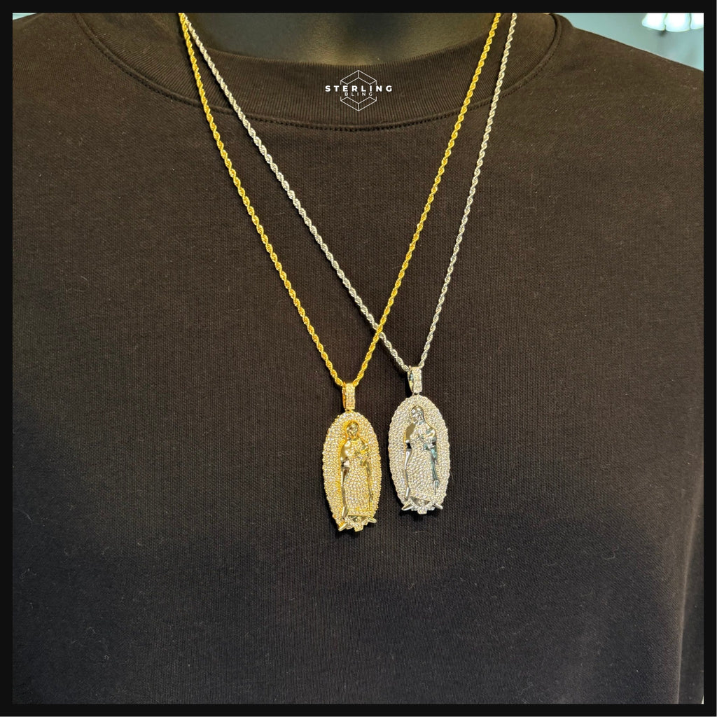 Iced Out Virgin Mary Pendant 14k Gold Plated CZ