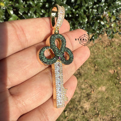 Green Key Gold Tone Iced Out Pendant
