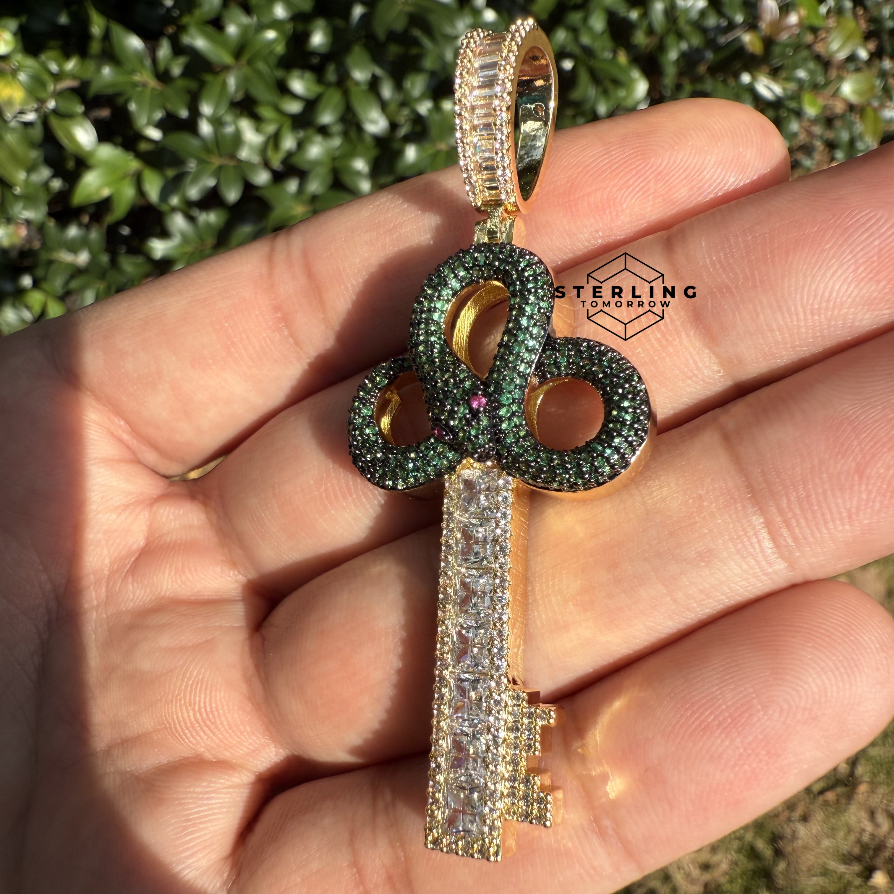 Green Key Gold Tone Iced Out Pendant