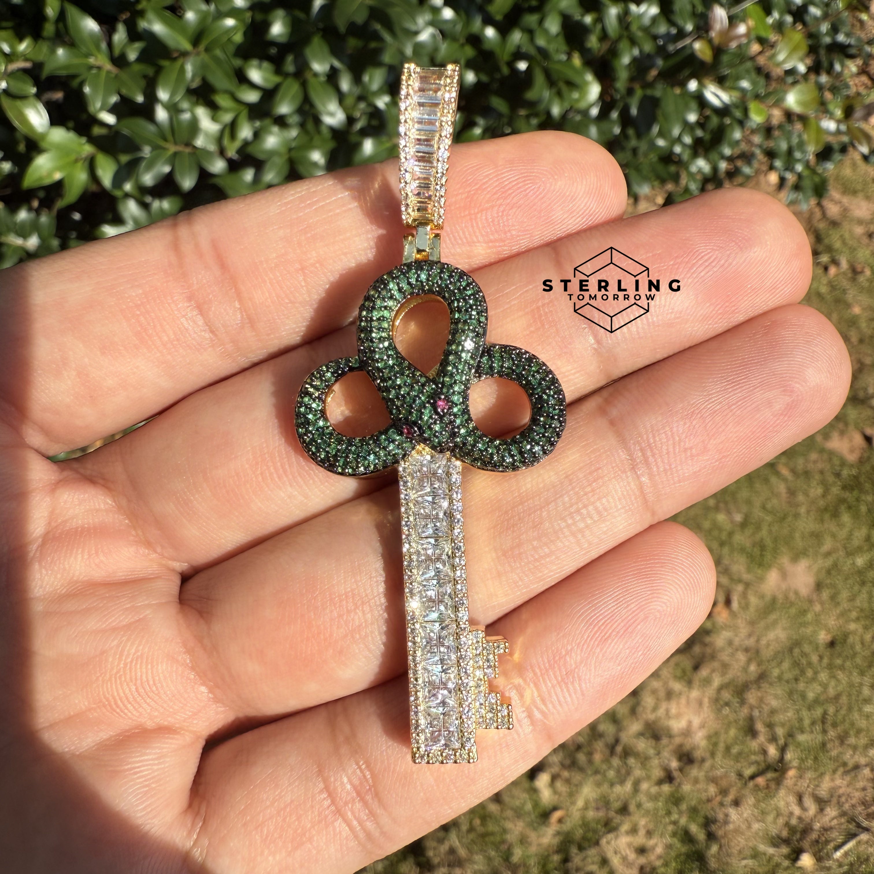 Green Key Gold Tone Iced Out Pendant