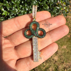 Green Key Gold Tone Iced Out Pendant