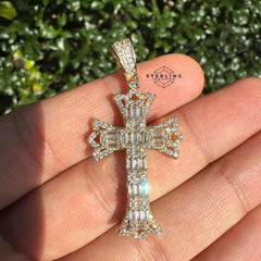 Cross Flared Baguette Cross Gold Tone Iced Out Pendant