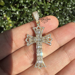 Cross Flared Baguette Cross Gold Tone Iced Out Pendant