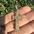 Cross Flared Baguette Cross Gold Tone Iced Out Pendant