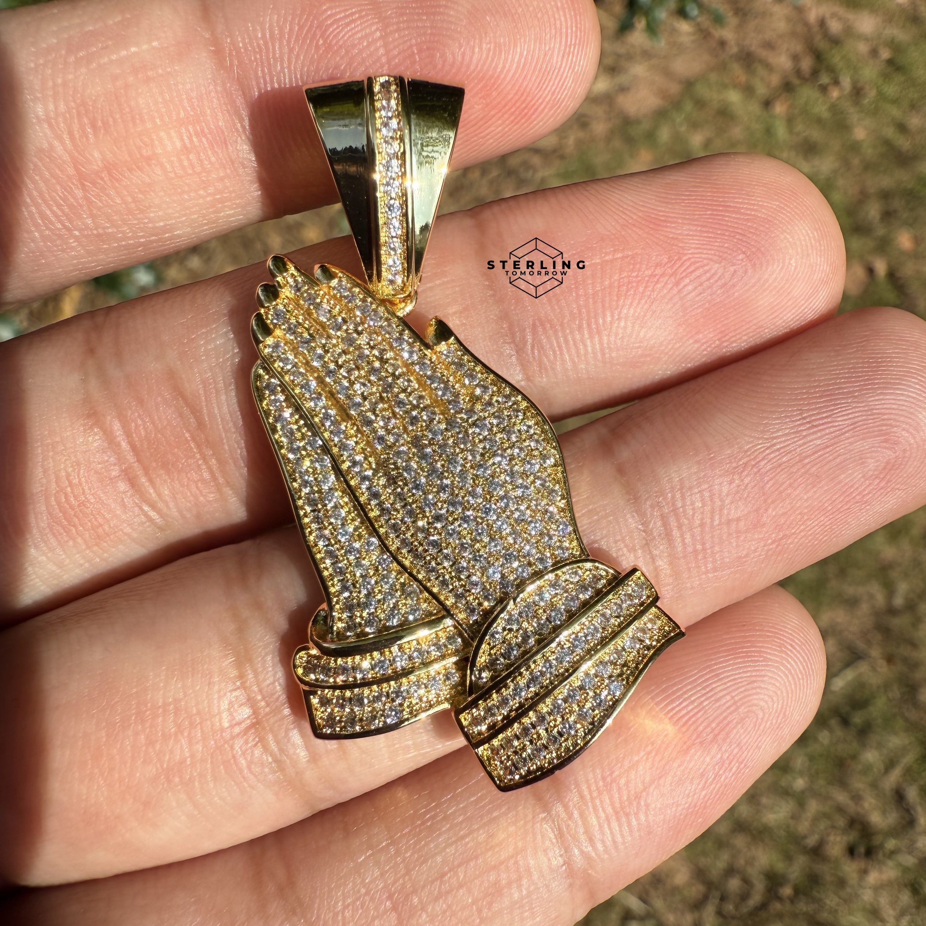 Prayer Hands Gold Tone Iced Out Pendant