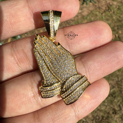 Prayer Hands Gold Tone Iced Out Pendant