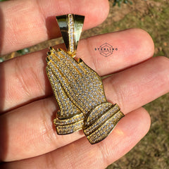 Prayer Hands Gold Tone Iced Out Pendant