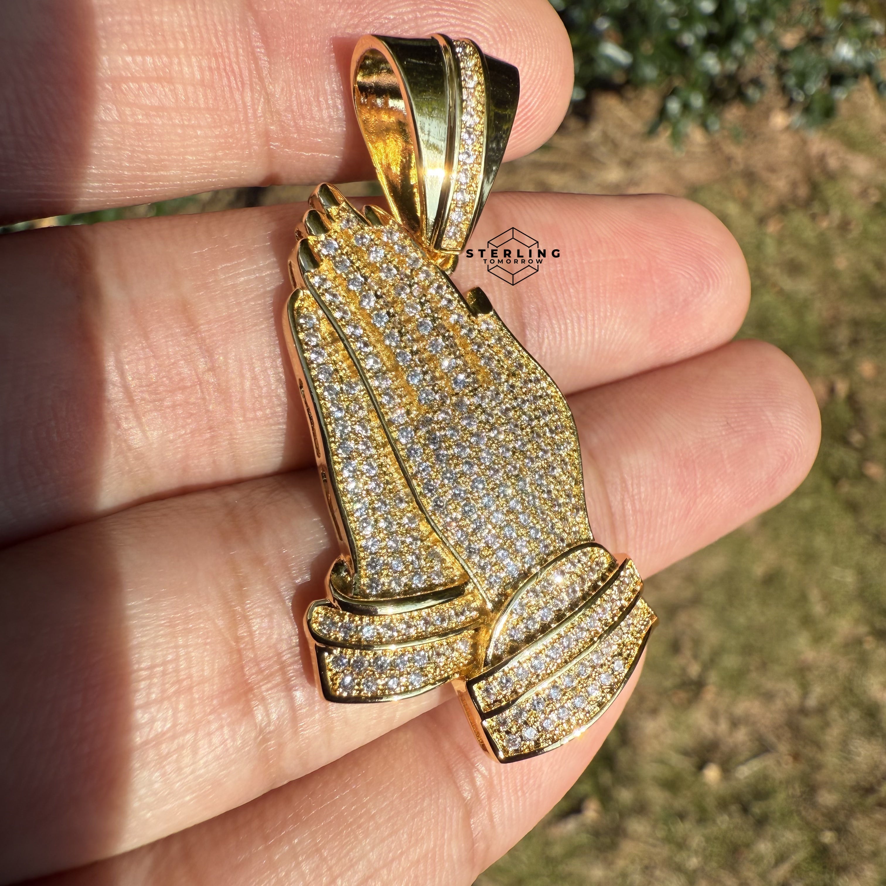 Prayer Hands Gold Tone Iced Out Pendant