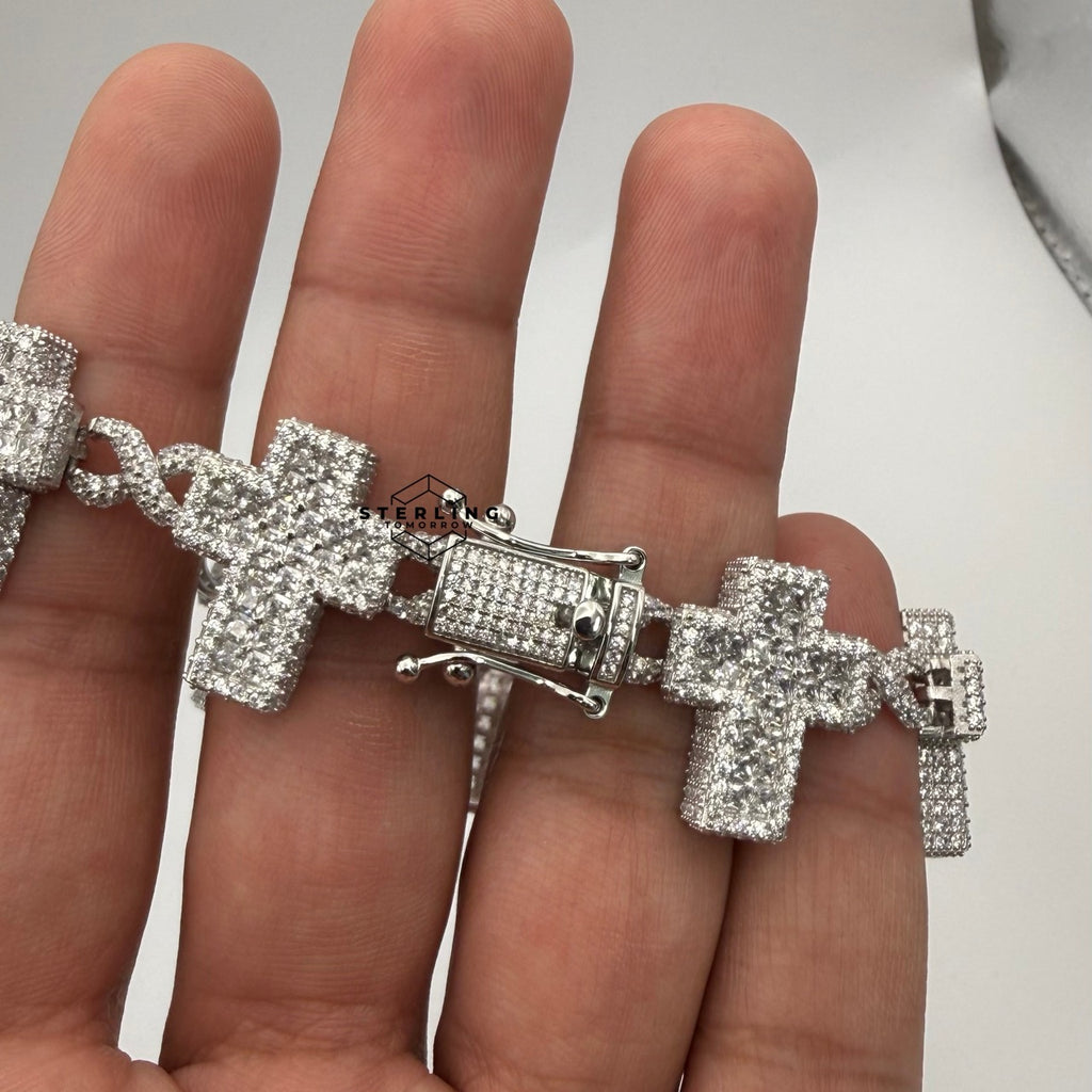 Cross Infinity 925 Sterling Silver CZ 20mm 8" Bracelet