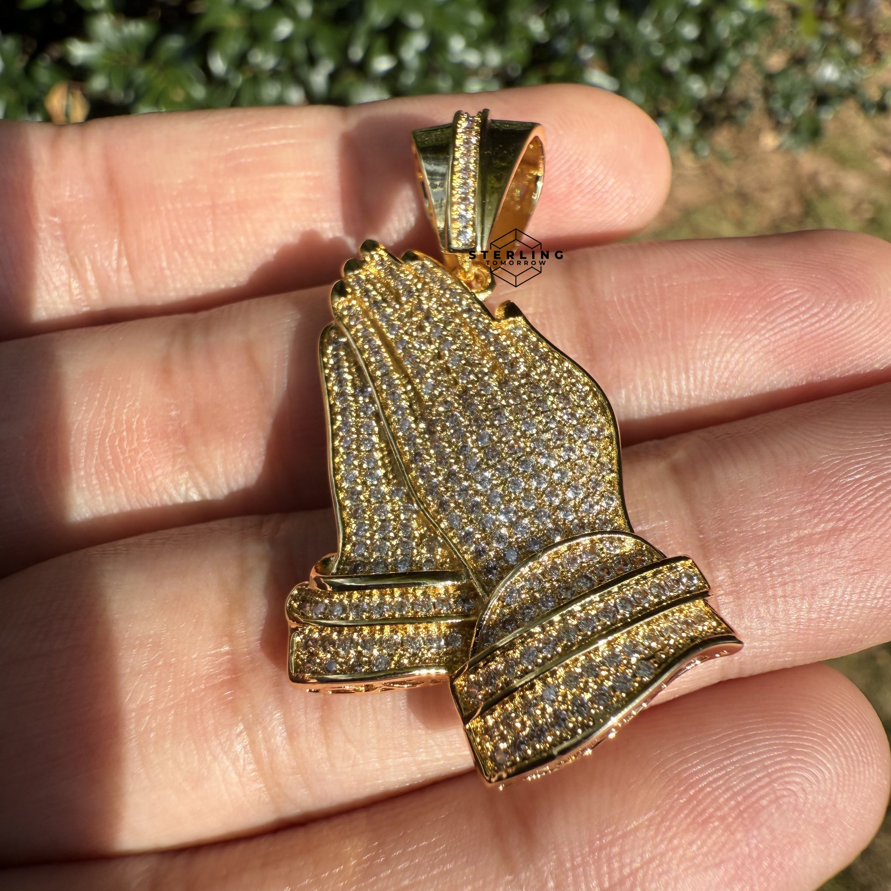 Prayer Hands Gold Tone Iced Out Pendant