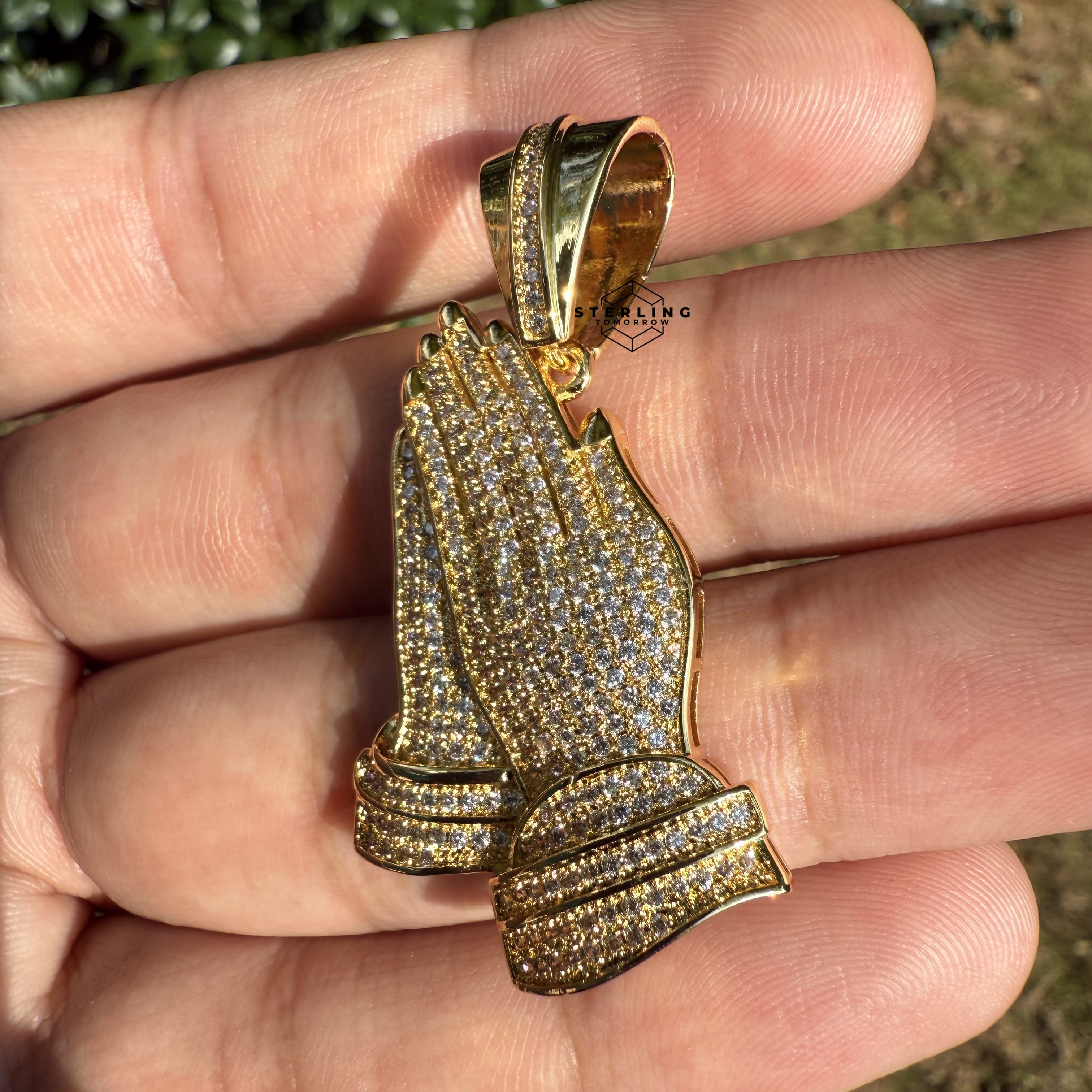Prayer Hands Gold Tone Iced Out Pendant