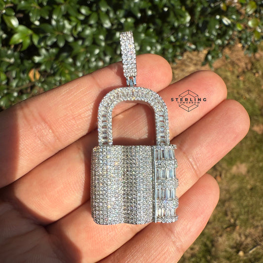Lock Iced Out Pendant Silver Tone