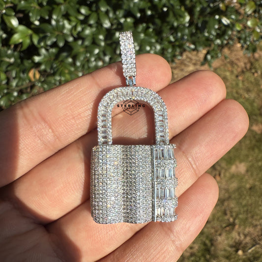 Lock Iced Out Pendant Silver Tone