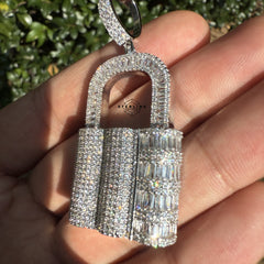 Lock Iced Out Pendant Silver Tone
