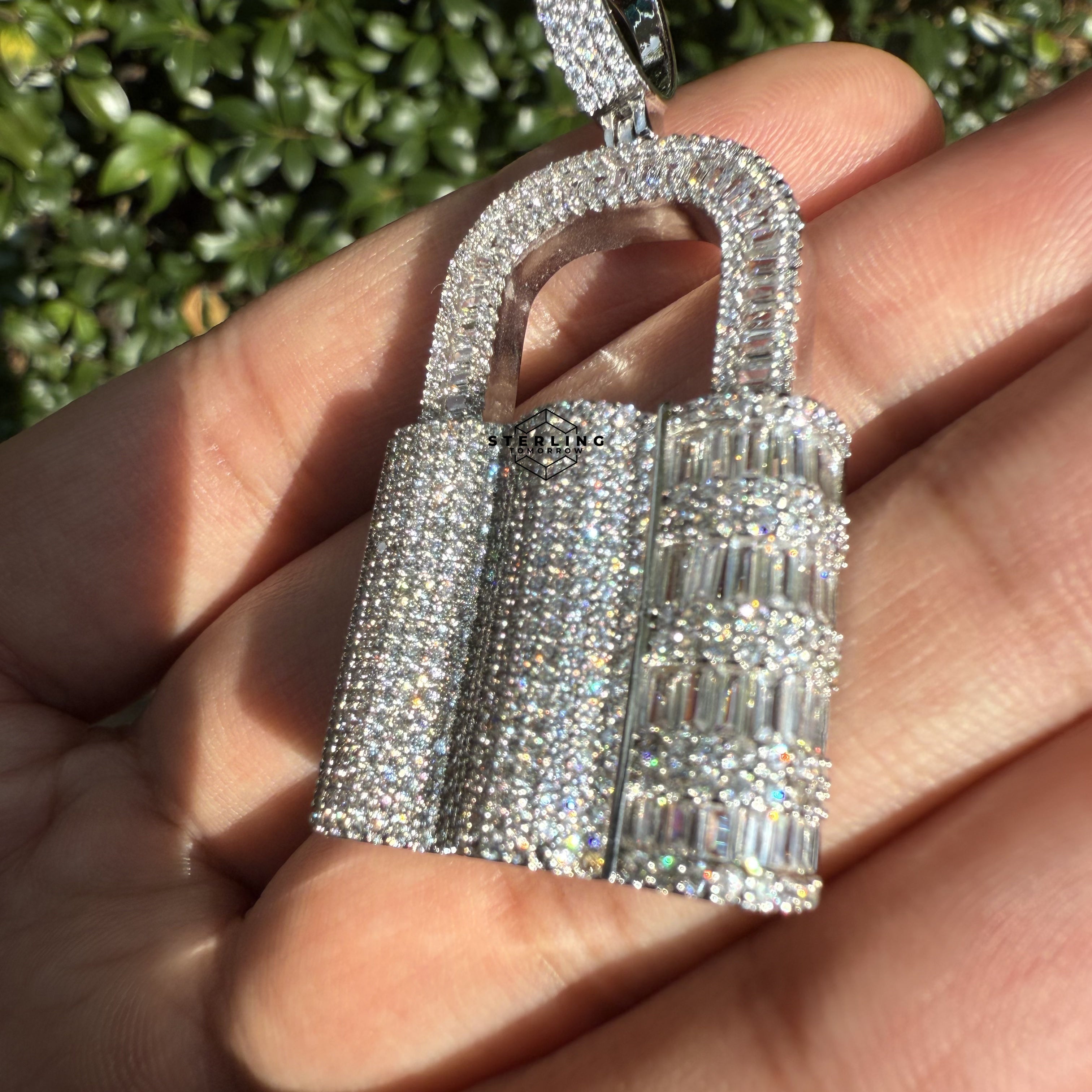 Lock Iced Out Pendant Silver Tone