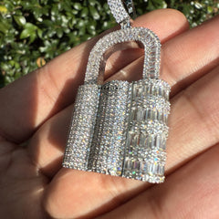 Lock Iced Out Pendant Silver Tone
