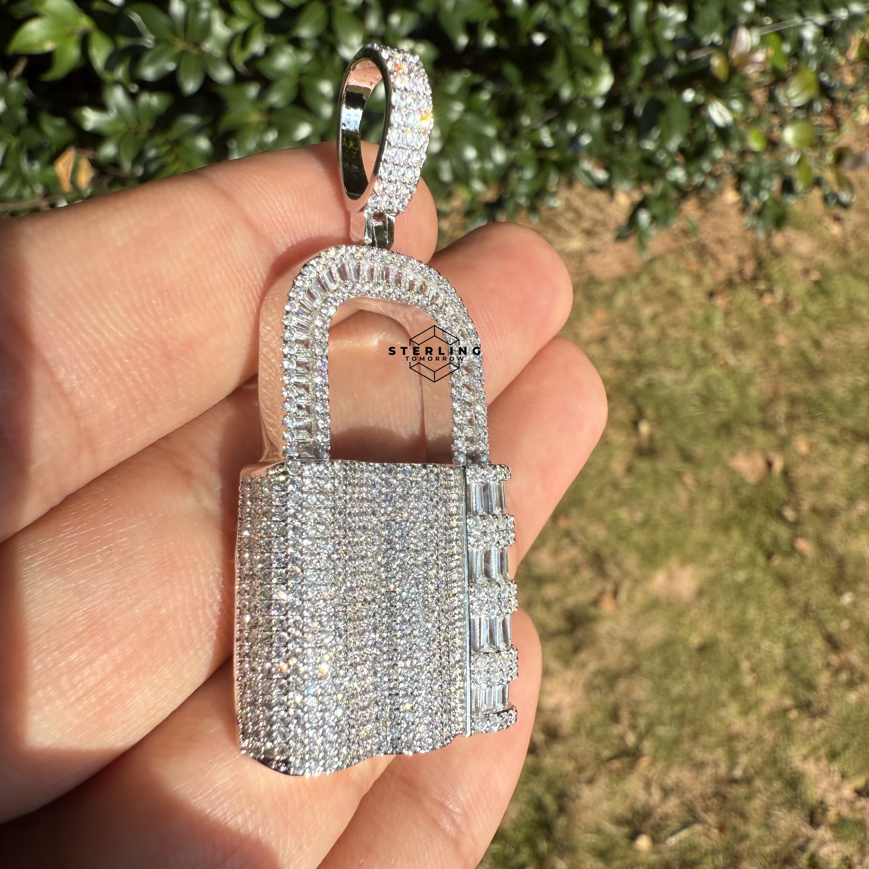 Lock Iced Out Pendant Silver Tone